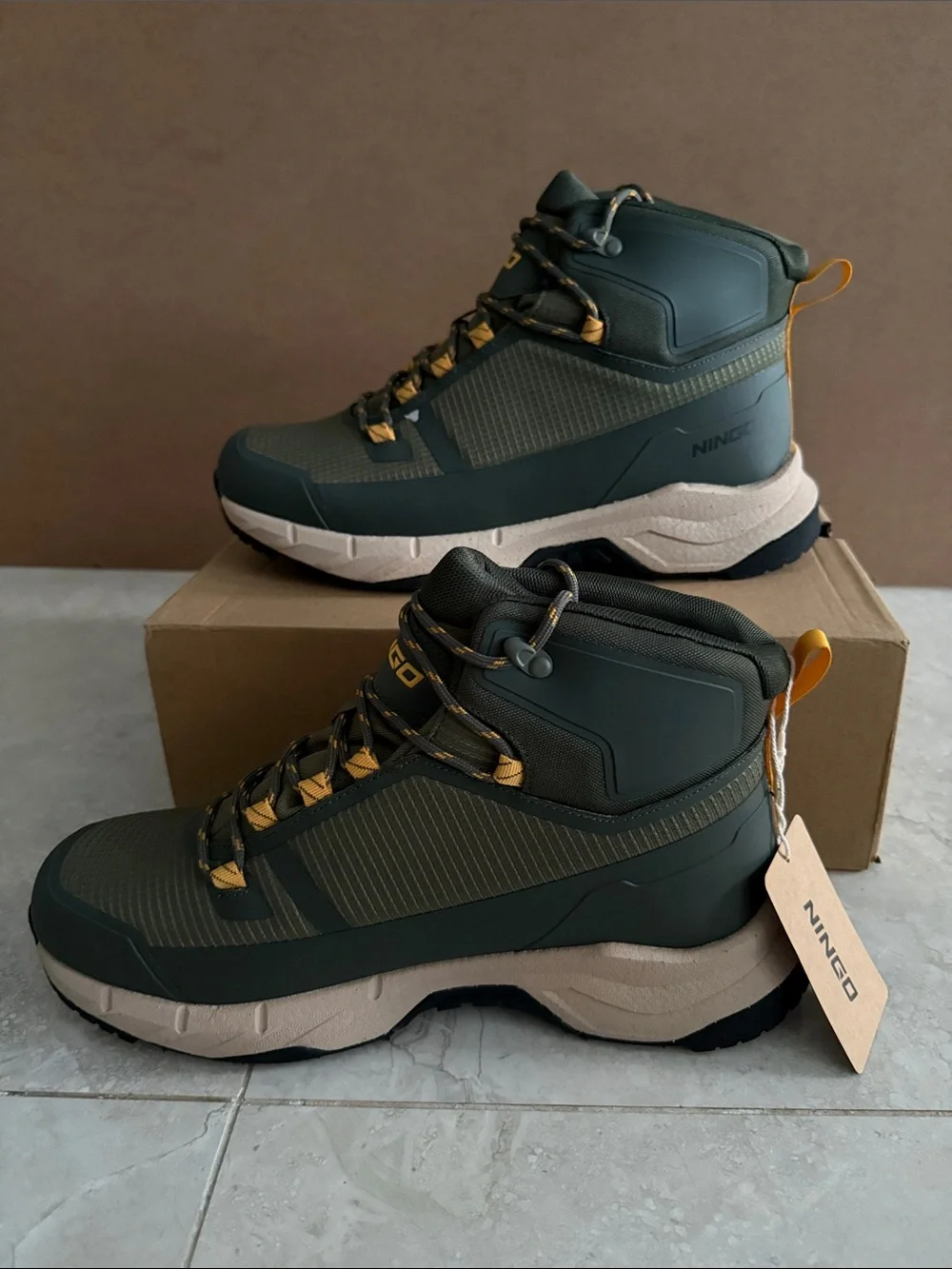 NINGO Men's Dark Green High-Top Waterproof Lightweight Hiking Trail Boots 11 NEW
